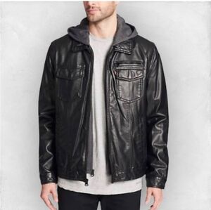 LEVI’S • Men's Faux Moto Leather Trucker Hoody with Sherpa Lining Size Medium